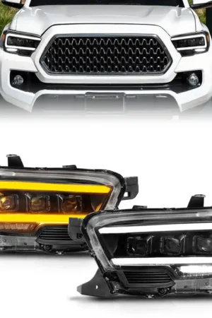 Latest ANZO 16-22 Toyota Tacoma LED Projector Headlights w/ Light Bar Sequential Black Housing w/Initiation