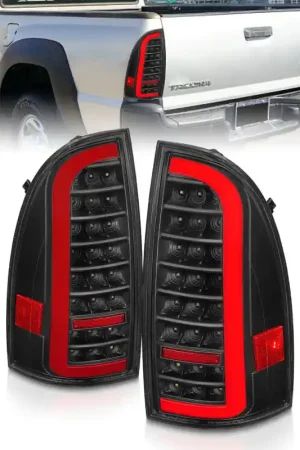 ANZO 05-15 Toyota Tacoma Full LED Tail Lights w/Light Bar Sequential Black Housing Clear Lens Trending