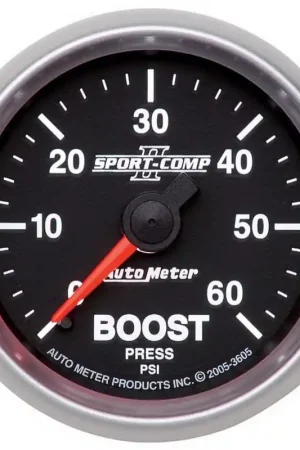 Certified Autometer Sport-Comp II Mechanical 52mm 0-60 PSI Mechanical Boost Gauge