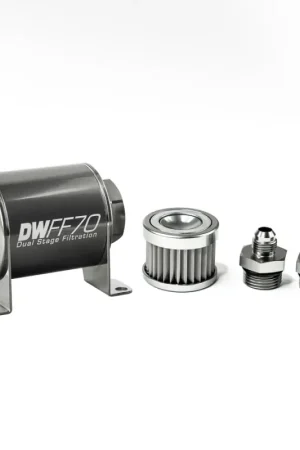 DeatschWerks Stainless Steel 6AN 5 Micron Universal Inline Fuel Filter Housing Kit (70mm) Next Day Delivery