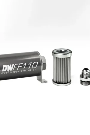 DeatschWerks Stainless Steel 8AN 5 Micron Universal Inline Fuel Filter Housing Kit (110mm) Save Now
