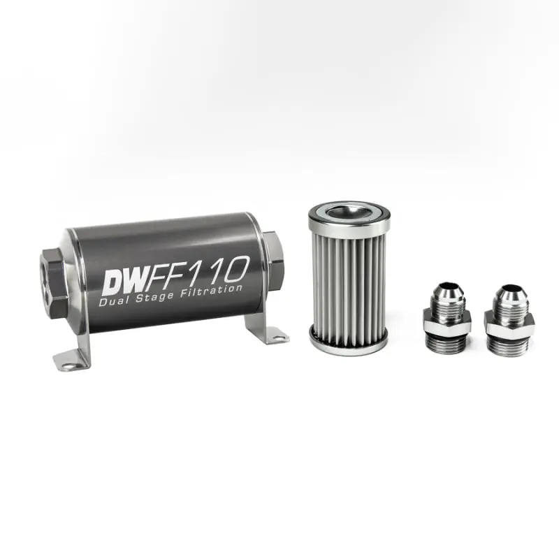 DeatschWerks Stainless Steel 8AN 5 Micron Universal Inline Fuel Filter Housing Kit (110mm) Save Now