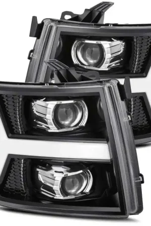 AlphaRex 07-13 Chevy 1500 LUXX LED Proj Headlights Plank Style Jet Blk w/ Activ Light/Seq Signal/DRL Affordable