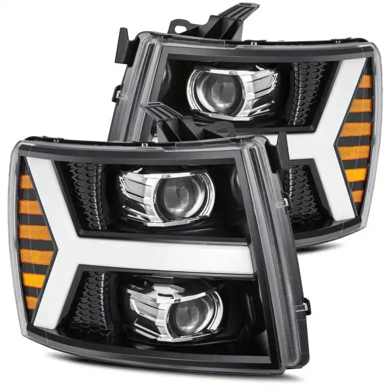 AlphaRex 07-13 Chevy 1500 LUXX LED Proj Headlights Plank Style Jet Blk w/ Activ Light/Seq Signal/DRL Affordable