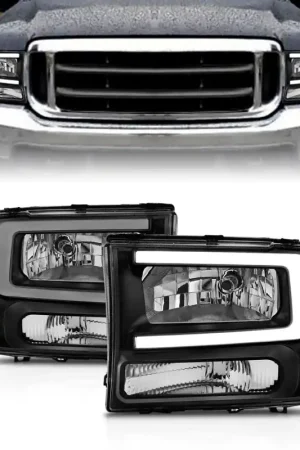 ANZO 99-04 Ford F250/F350/F450/Excursion (excl. 99) Crystal Headlights - w/ Light Bar Black Housing Express Delivery