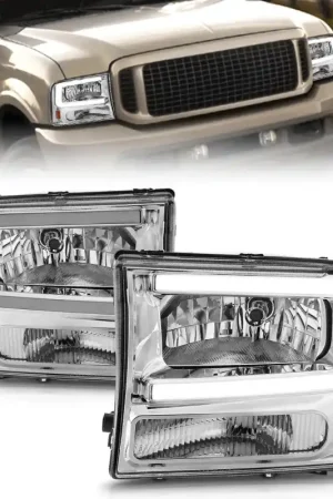 Last Chance ANZO 99-04 Ford F250/F350/F450/Excursion (excl. 99) Crystal Headlights - w/ Light Bar Chrome Housing