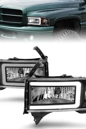 ANZO 94-02 Dodge RAM Crystal Headlight - w/ Light Bar Black Housing Instant Buy