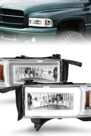 Deal ANZO 94-02 Dodge RAM Crystal Headlight - w/ Light Bar Chrome Housing