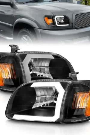 Instant Buy ANZO 00-04 Toyota Tundra (Fits Reg/Acc Cab Only) Crystal Headlights w/Light Bar Black w/Corner Light
