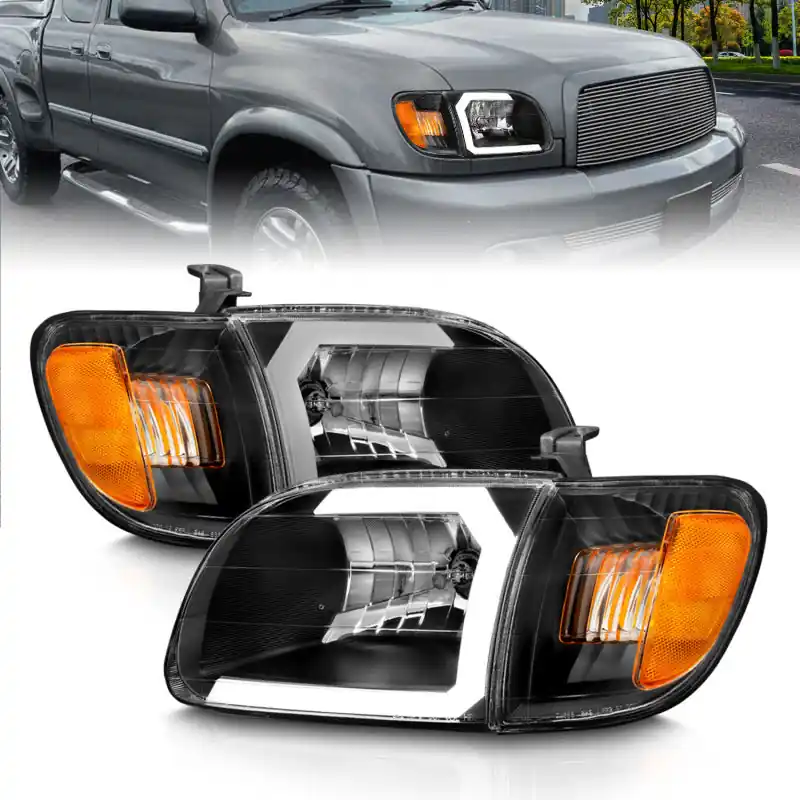Instant Buy ANZO 00-04 Toyota Tundra (Fits Reg/Acc Cab Only) Crystal Headlights w/Light Bar Black w/Corner Light