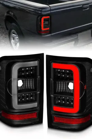 Fast Shipping ANZO 01-11 Ford Ranger LED Taillights - Black Housing w/ Smoke Lens & Light Bar