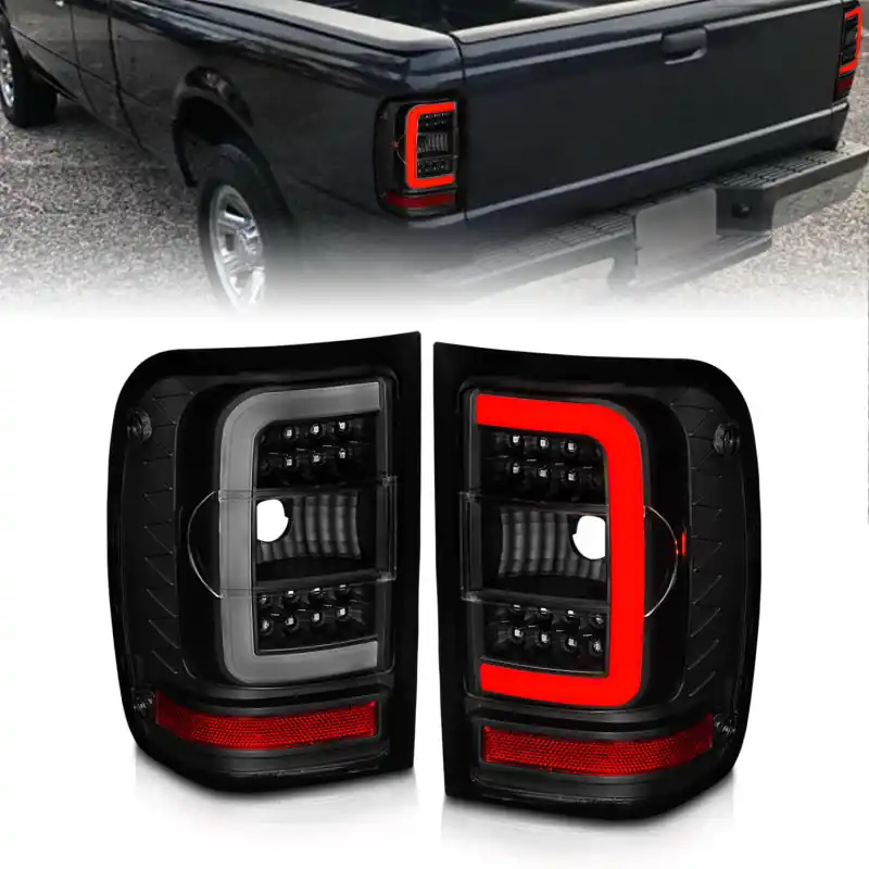 Fast Shipping ANZO 01-11 Ford Ranger LED Taillights - Black Housing w/ Smoke Lens & Light Bar