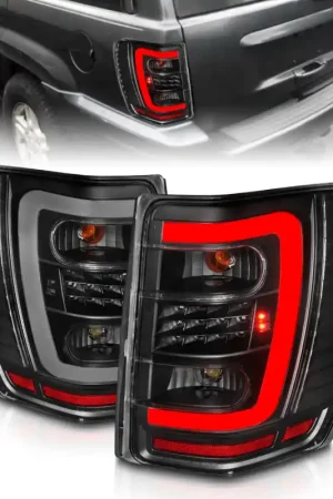 Bulk Order ANZO 1999-2004 Jeep Grand Cherokee LED Tail Lights w/ Light Bar Black Housing Clear Lens