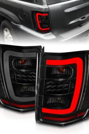 ANZO 1999-2004 Jeep Grand Cherokee LED Tail Lights w/ Light Bar Black Housing Smoke Lens Limited Edition