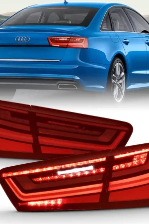 ANZO 2012-2018 Audi A6 LED Taillight Black Housing Red/Clear Lens 4 pcs (Sequential Signal) Price Drop
