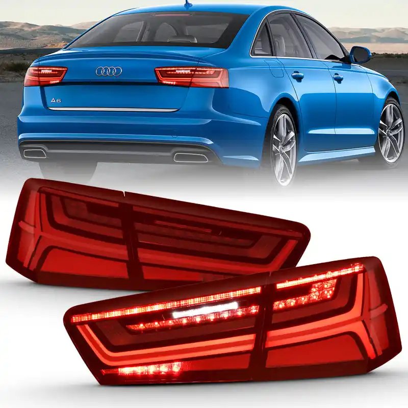 ANZO 2012-2018 Audi A6 LED Taillight Black Housing Red/Clear Lens 4 pcs (Sequential Signal) Price Drop