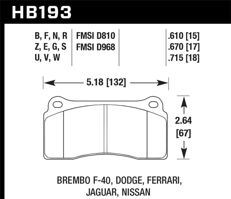 Hawk Dodge / Ferrari Front & Rear / Ferrari / Jaguar / Nissan Front DTC-30 Race Brake Pads Limited Edition