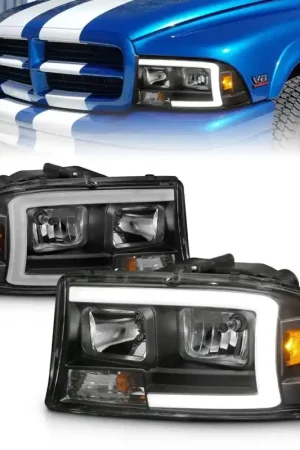 ANZO 97-04 Dodge Dakota/Durango Crystal headlight Set w/ Light Bar Black Housing Discount