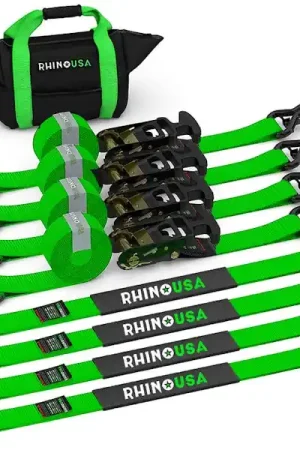Low Price Rhino USA 2IN-HDKIT-GRN Rhino USA Heavy Duty Vehicle Tie Down Kit- Green