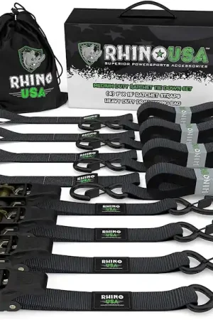 Rhino USA GMG-R1-4PACK Rhino USA Medium Duty Ratchet Strap Tie-Down 4-Pack (Black) Holiday Sale
