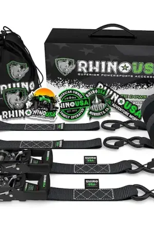 Rhino USA GRLA-TDWN-SET 1.6" X 8' Rhino USA Heavy Duty Ratchet Tie-Downs 2-Pack (Black) Budget