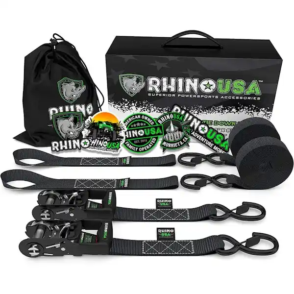 Rhino USA GRLA-TDWN-SET 1.6" X 8' Rhino USA Heavy Duty Ratchet Tie-Downs 2-Pack (Black) Budget
