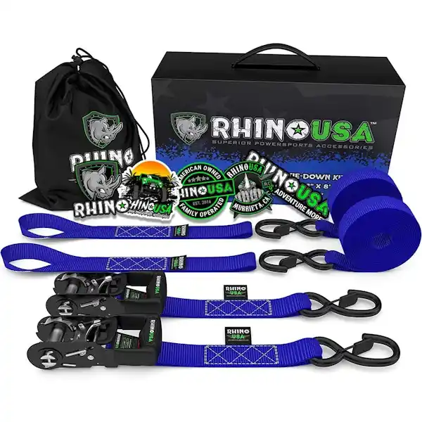 Exclusive Offer Rhino USA HDKIT-2PK-BLU 1.6" X 8' Rhino USA Heavy Duty Ratchet Tie-Downs 2-Pack (Blue)