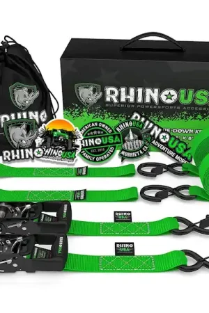 Rhino USA HDKIT-2PK-GRN 1.6" X 8' Rhino USA Heavy Duty Ratchet Tie-Downs 2-Pack (Green) Sale