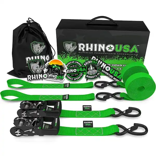 Rhino USA HDKIT-2PK-GRN 1.6" X 8' Rhino USA Heavy Duty Ratchet Tie-Downs 2-Pack (Green) Sale