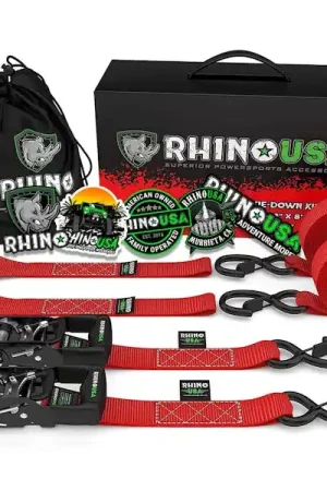 Direct From Factory Rhino USA HDKIT-2PK-RED 1.6" X 8' Rhino USA Heavy Duty Ratchet Tie-Downs 2-Pack (Red)