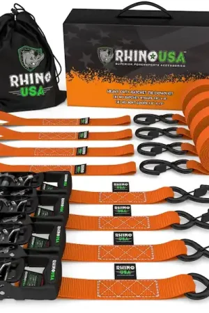 While Supplies Last Rhino USA HDKIT-4PK-ORG 1.6" X 8' Rhino USA Heavy Duty Ratchet Tie-Down 4-Pack (Orange)
