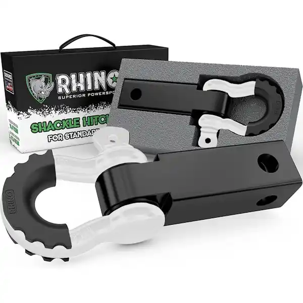 Rhino USA RG-HTHITCH2-WHT Rhino USA Shackle Hitch Receiver W/ D-Ring (White) Same Day Shipping