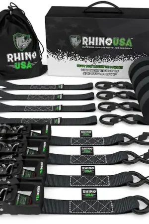 Express Delivery Rhino USA TD-GC1.6X15-BLK 1.6" X 15' Rhino USA Heavy Duty Ratchet Tie-Down 4-Pack Black