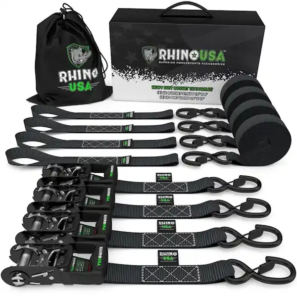 Express Delivery Rhino USA TD-GC1.6X15-BLK 1.6" X 15' Rhino USA Heavy Duty Ratchet Tie-Down 4-Pack Black