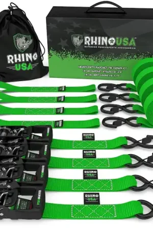 Wholesale Rhino USA TD-GC1.6X15-GRN 1.6" X 15' Rhino USA Heavy Duty Ratchet Tie-Down 4-Pack Green