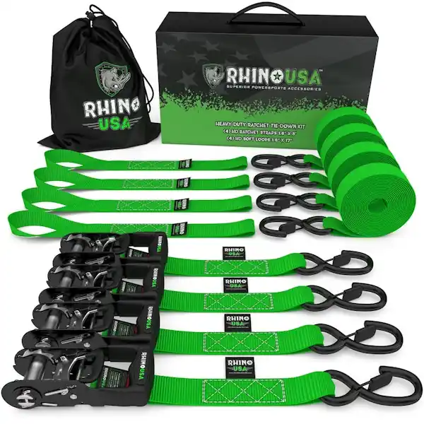 Wholesale Rhino USA TD-GC1.6X15-GRN 1.6" X 15' Rhino USA Heavy Duty Ratchet Tie-Down 4-Pack Green