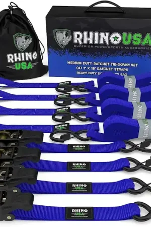Professional Grade Rhino USA RCHT-4PACK-BLU Rhino USA Medium Duty Ratchet Strap Tie-Down 4-Pack (Blue)