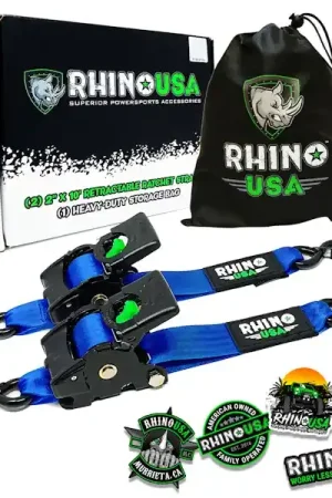 Best Choice Rhino USA TD-RSRE2X10-BLU Rhino USA Retractable Ratchet Straps (2Pk 2Inx10ft) Blue