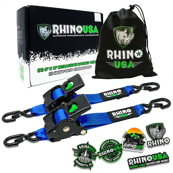Best Choice Rhino USA TD-RSRE2X10-BLU Rhino USA Retractable Ratchet Straps (2Pk 2Inx10ft) Blue