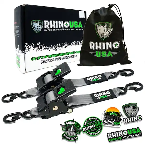 Rhino USA TD-RSRE2X10-GRY Rhino USA Retractable Ratchet Straps (2Pk 2Inx10ft) Gray Special Offer