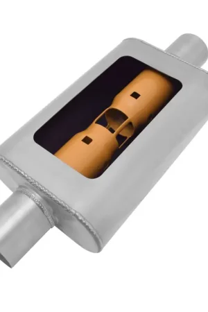 Buy Today Gibson MWA Superflow Center/Center Oval Muffler - 4x9x14in/2.25in Inlet/2.25in Outlet - Stainless