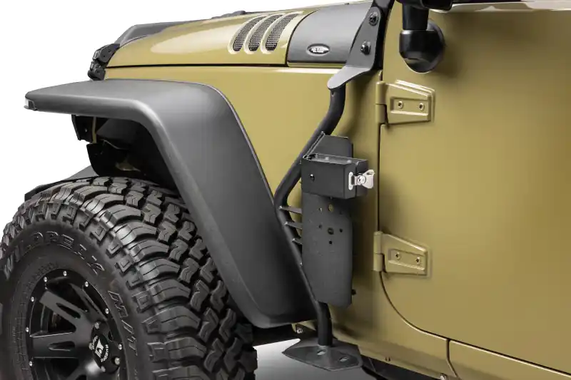 Worldwide Shipping Go Rhino 07-18 Jeep Wrangler JK/JKU Front Fender Jack Mount for Hi-Lift Jack - Tex. Blk