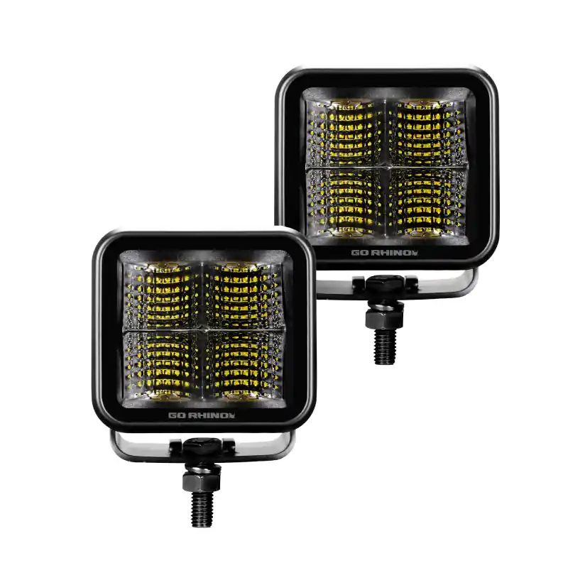 Go Rhino Xplor Blackout Series Cube LED Flood Light Kit (Surface/Threaded Stud Mnt) 2x2 - Blk (Pair) Buy Direct