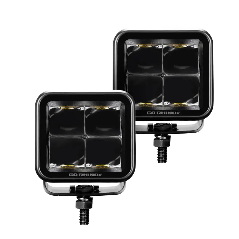 Latest Go Rhino Xplor Blackout Series Cube LED Spot Light Kit (Surface/Threaded Stud Mnt) 2x2 - Blk (Pair)