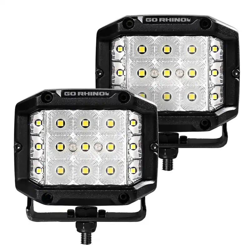 Go Rhino Xplor Bright Series Sideline Cube LED Flood Light Kit (Surface Mount) 4x3 - Blk (Pair) Special Discount