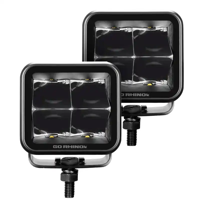 Go Rhino Xplor Blackout Series Cube LED Spot Light Kit (Surface/Threaded Stud Mnt) 3x3 - Blk (Pair) Hassle-Free Returns