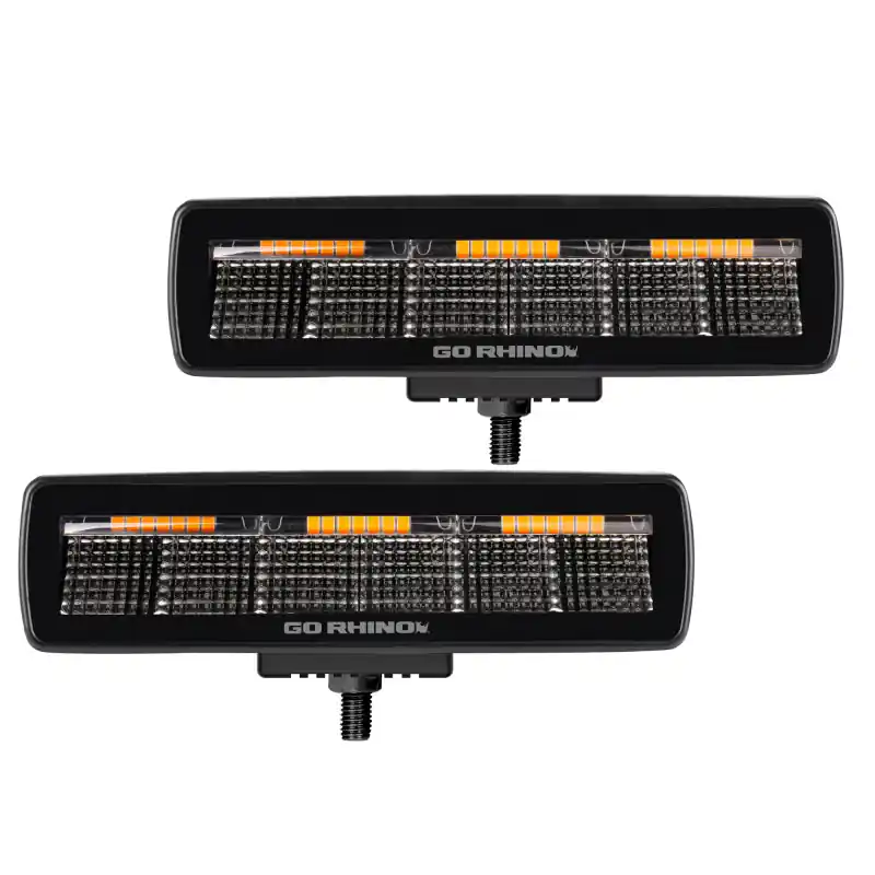 Go Rhino Xplor Blackout Combo Series Sixline LED Flood Lights w/Amber (Surface Mount) - Blk (Pair) Bargain