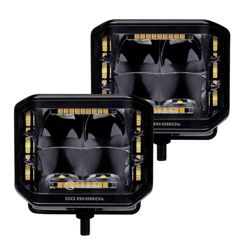 Go Rhino Xplor Blackout Combo Series Cube Sideline LED Spot Lights w/ Amber 4x3 - Blk (Pair) Fresh Stock
