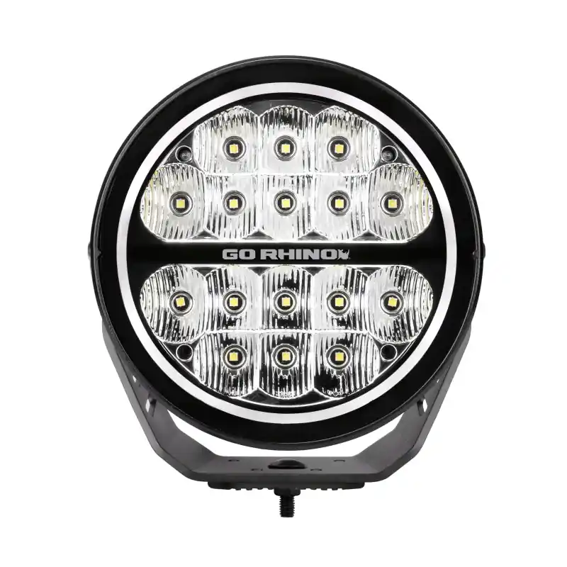 Go Rhino Xplor Blackout Series Round LED Driving Light w/DRL (Surface/Threaded Stud Mnt) 7in. - Blk In Demand