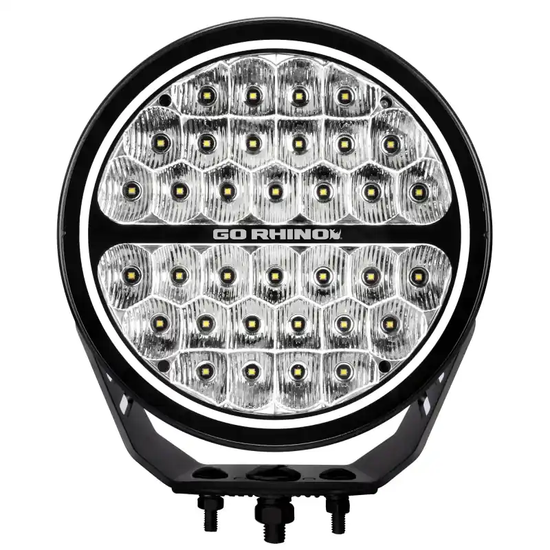 High Quality Go Rhino Xplor Blackout Series Round LED Sgl Driving Kit w/DRL (Surface/Thread Stud Mnt) 9in. - Blk